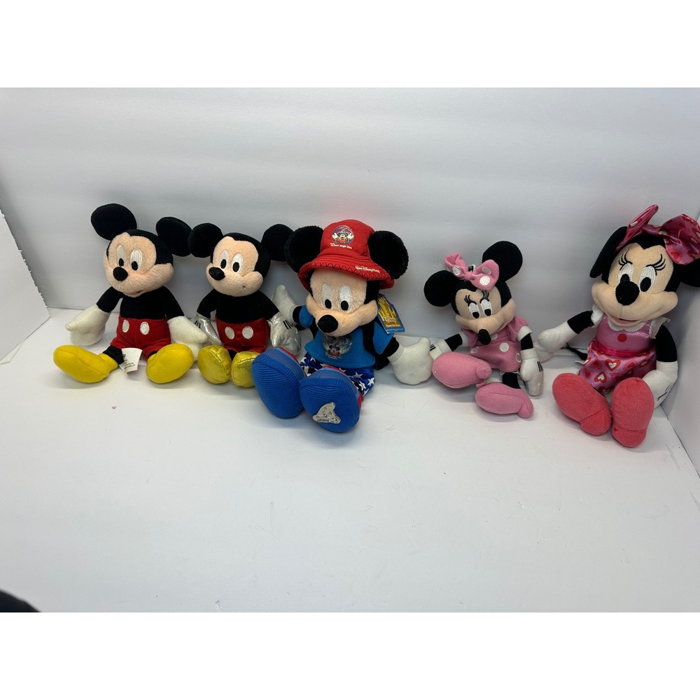 Disney Mickey Minnie Mouse Plush Lot 5pc Walt Disney World Vacation Classic Toy